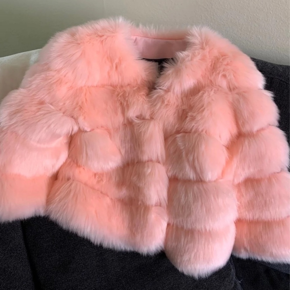 Pink faux fur coat